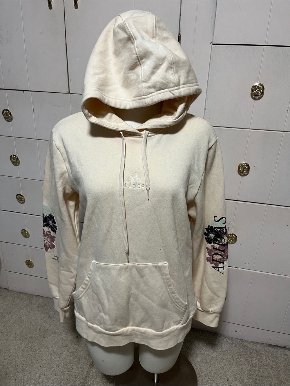 adidas Cream Hoodie with Floral Sleeve Print